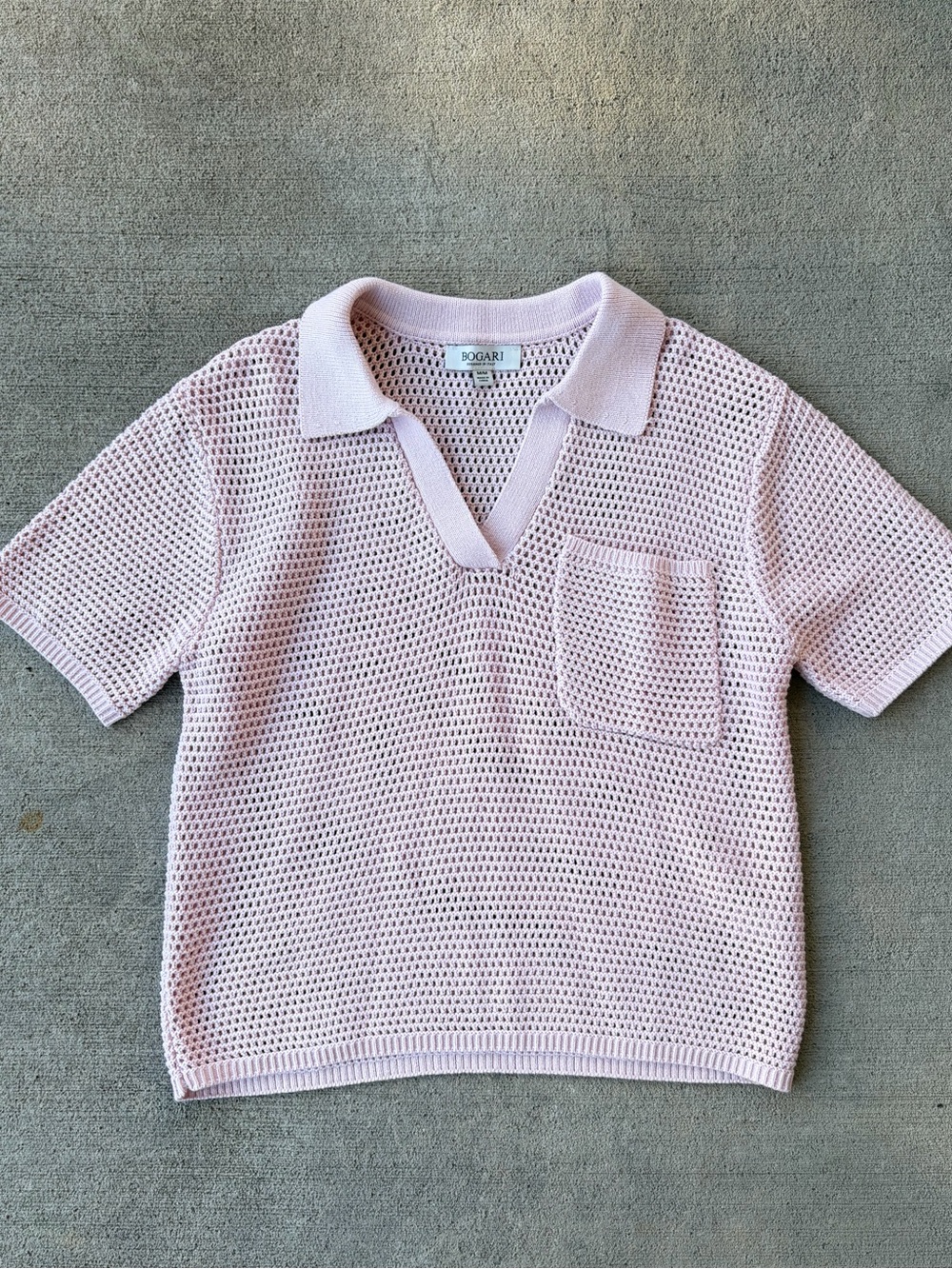 Bogari made in Italy pink crochet open knit short sleeve sweater pullover top